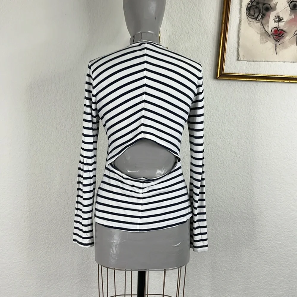 ALC Breton Striped Cut Out Chevron Long Sleeve Striped T Tee Shirt